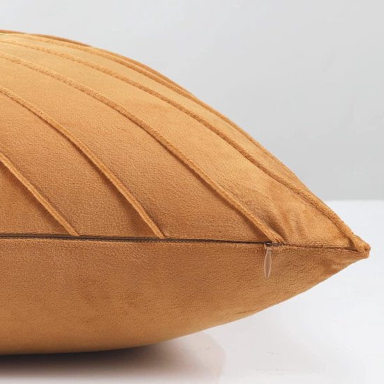 Kussenhoes set bruin, 45 x 45 cm, decoratief kussen voor woonkamer, gouden strip, decoratie, fluweel, sofakussen, zacht bankkussen, sierkussenhoes voor woonkamer, slaapkamer, set van 2