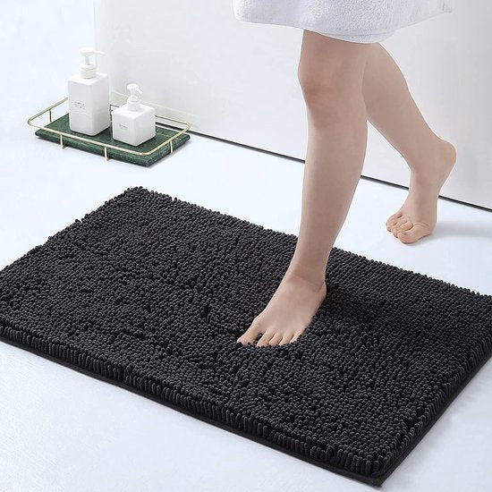 Homaxy Antislip Badmat Microvezel Chenille Badmat Absorberend Hoogpolig Badmat-40 x 60 cm, Donkergrijs