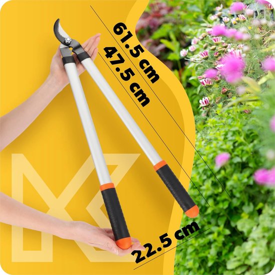 KADAX - Tuinschaar met twee handen en aambeeldenschaar met stalen lemmet en aluminium handgrepen - schaar voor bloemen, struiken, takken, boomschaar - 61,5 cm