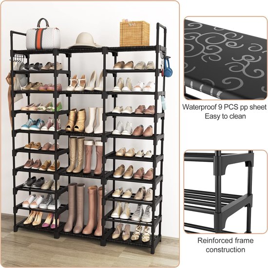 Schoenenkast zwart 127 x 30 x 173 cm