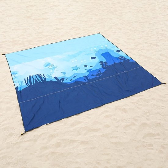 Stranddeken, zandvrij XXL-strandlaken, waterdichte strandmat, picknickdeken, groot voor vakantie, strand, camping, reizen (300 x 290 cm, Sea World)