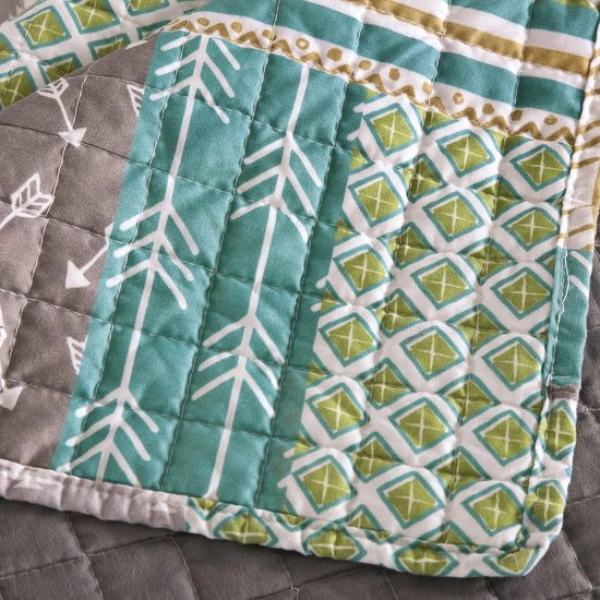 Sprei, 150 x 200 cm bedsprei, geruit, gewatteerd patroon, patchwork-quilt, omkeerbaar ontwerp, sprei, voor eenpersoonsbed, gevoerd