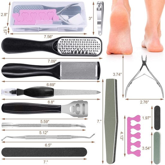 23 in 1 pedicure set professionele pedicure kit roestvrij staal manicure set voetvijl eeltverwijderaar eelttrasp eeltverwijdering, voor heren, dames, salon en thuis voetverzorging