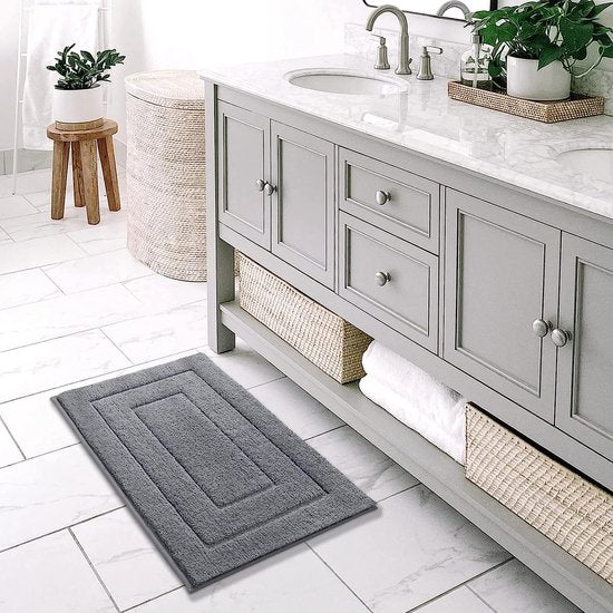 Badmat antislip, zacht badkamertapijt, waterabsorberende badmat, machinewasbaar, badmat voor douche, badkuip en toilet - grijs, 60 x 90 cm