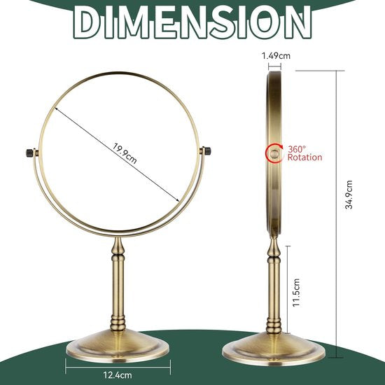 Make-upspiegel, staande bronzen make-upspiegel met 5 x vergroting