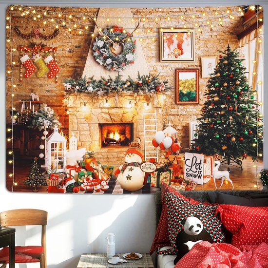 Wandtapijt Kerstmis wanddoek muur opknoping esthetische kerstboom open haard geschenken wandtapijt thuis kerstdecoratie wanddecoratie voor slaapkamer woonkamer slaapzaal 210 x 150 cm
