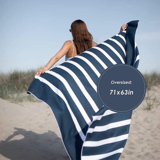 Microvezel strandhanddoek XXL - strandhanddoek groot 180 x 160 cm - zandvrije, sneldrogende en lichte stranddeken - perfect voor het strand, zwembad of als grote picknickdeken - Deep Blue