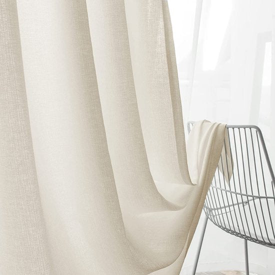 Gordijnen beige transparant linnenlook voile gordijnen voor woonkamer slaapkamer set van 2 225x140cm