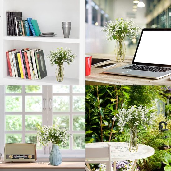 12 pieces gypsophila artificial flowers, like real, plastic gypsophila artificial flowers decoration for wedding, party, bride, office decor (white)