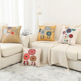 Kussensloop 45 x 45 cm, boho-kussenslopen, set van 4, decoratieve kussenslopen voor bank, kantoor, auto, slaapkamer, thuis, decoratie (bloemen-linnen)