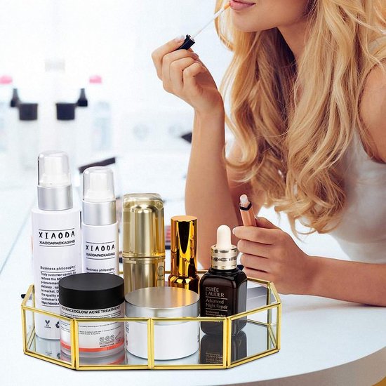 Cosmetische sieraden spiegel lade metalen decoratieve glazen lade sieraden organisator parfum plaat voor dressoir, badkamer om op te bergen en te organiseren