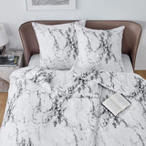 Beddengoed 135 x 200 cm, 4-delig dekbedovertrek - beddengoedset 135 x 200 cm microvezel met 2 kussenslopen 80 x 80 cm, Öko-Tex beddengoedset marmer wit patroon met ritssluiting