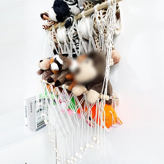 knuffel speelgoed hangmat handgeweven katoenen touw hangmat netto speelgoed opslag decoratie voor kinderkamer, speelkamer, slaapkamer, B