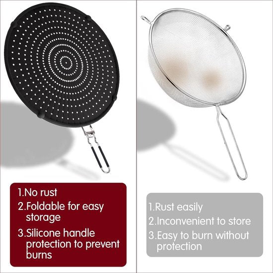 32 cm siliconen spatbescherming met inklapbare handgreep, multifunctionele spatbescherming voor pannen, universele pannen-afdekking/zeef overkookbeveiliging, spatbescherming voor pannen