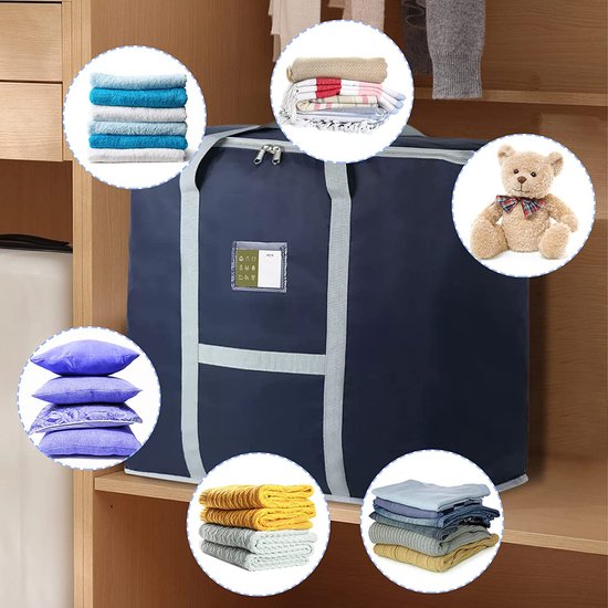 Set van 2 opbergzakken, 120 L grote kledingopslag opvouwbaar + 75L 600D Oxford stof waterdichte opbergtas, opbergdoos met deksel voor dekbedden, dekens, kleding