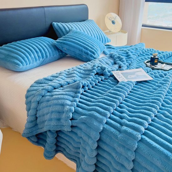 150 x 200 cm, warme pluizige beddensprei, deken en sofadeken, mama, vrouw en vriendin, blauw, 150 x 200 cm