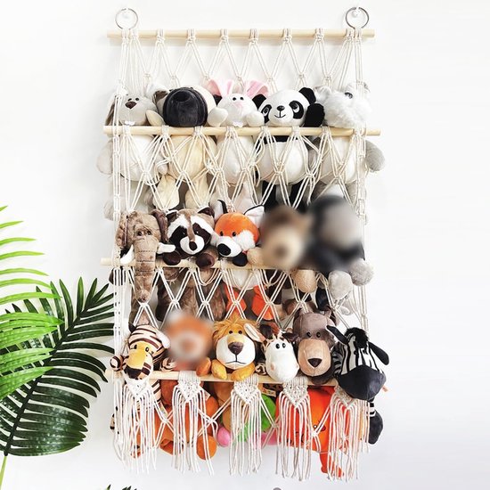 knuffel speelgoed hangmat handgeweven katoenen touw hangmat netto speelgoed opslag decoratie voor kinderkamer, speelkamer, slaapkamer, B