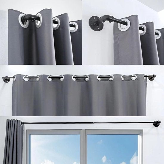 2 Stücke Gardinenstange Ausziehbar Vorhangstange Schwarz Vorhangstange Deckenmontage Curtain Rod für Schlafzimmer Fenster Küche (Schwarz 115-200cm, 19mm Durchmesser)