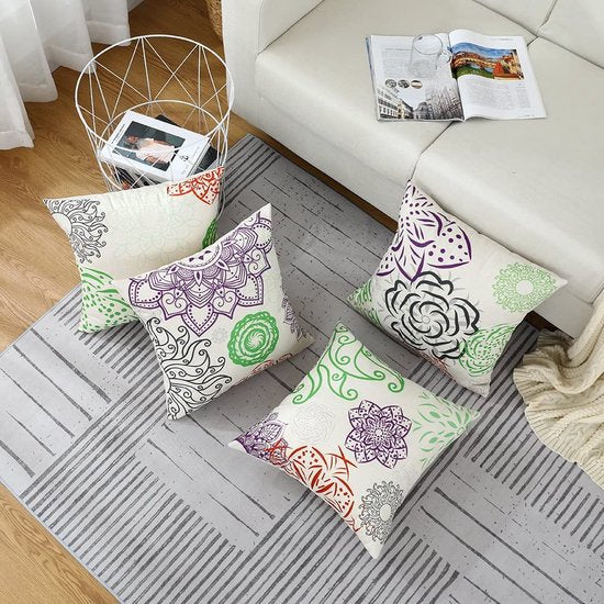 Waterdichte kussensloop, 4 stuks, 45 x 45 cm, decoratief buitenkussen, waterdicht, koppeling, groen-paars geometrisch patroon, kussensloop voor bankkussens, tuin, outdoor