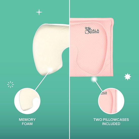 Das Original Koala Babycare, Orthopedisch babykussen tegen plagiocefalie met twee overtrekken, voor de genezing en verzorging van een scheef achterhoofd (schedelvervorming), geregistreerd design roze