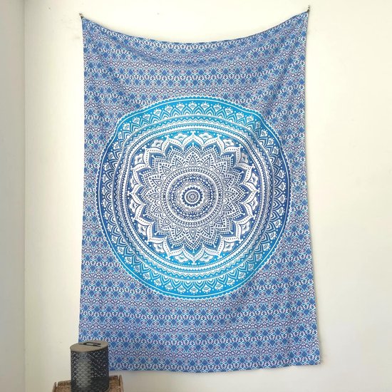 pareo- of strandlaken groot, 100x200, XL - met mandala-motief - stranddeken, zandvrij, zanddoorlatend, strandmat, zandvrij of dun picknickdeken, zandafstotend - blauw, 135x210 cm