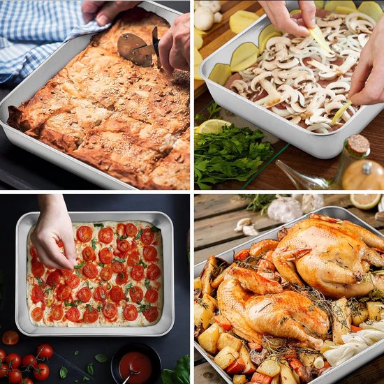 Taartvorm, diepe bakplaat met deksel, 31 x 24 x 5 cm, roestvrij staal, rechthoekige ovenplaat, taartplaat, vetpan om te bakken, koken, ideaal voor Brownie, cake, lasagna, spiegelafwerking en