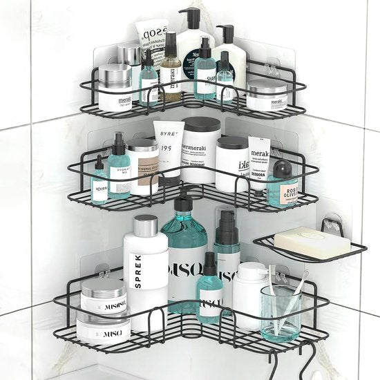 Doucheplank zonder boren, doucheplank, doucheplank, 4-delige badkamerrek, organizer, shampoohouder voor douche, toilet, keuken en slaapzaal