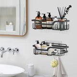 2 stuks doucheplank gezoneerd boren, wandmontage badkamer doucheand met haken, roestvrij staal doucheplank voor shampoo en douchegel, Zwart