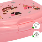 6-delige set lunchtrommel en bestek, met grappige indianenmotieven voor jongens en meisjes, broodtrommels met lepel en vork (roze/blauw - 6-delig)
