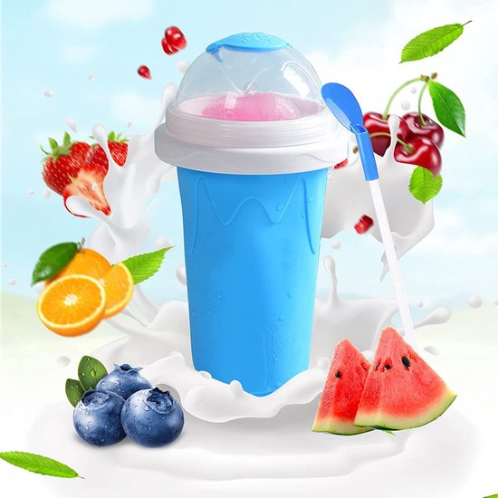 Slush beker siliconen knijpbeker slush ijsbeker om te kneden bevroren maker smoothie beker zomer slush cup met rietje lepel voor lekkere slush ijs (geel)