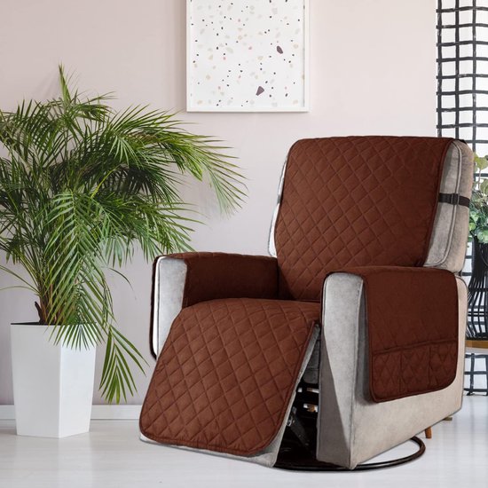 Fauteuilbeschermer met zakken, tv-stoelbeschermer, ontspannende stoelbeschermer met verstelbare riemen, 1-zits stoelkussen, machinewasbaar, donkergrijs, klein