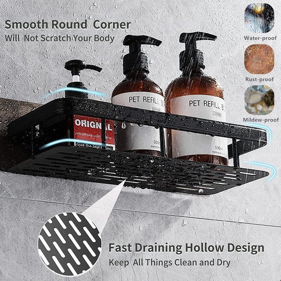 2 stuks doucherek, doucheplank zonder boren, zelfklevend rek douche, waterdicht & roestvrij badkamerrek, lijmrek badkamer met 4 kleefvlakken en 4 haken voor badkameraccessoires, keuken woonkamer