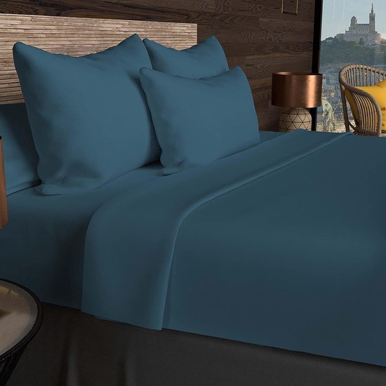 Hoeslaken, katoen, blauw, 90 x 200 cm