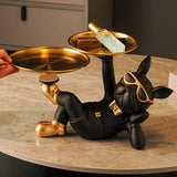 Bulldog Dienblad Decoratieve Franse Bulldog Decoratieve Dierensculptuur Hondensculptuur Hars Decoratieve Sculptuur Desktopornament 23,5 x 20 x 20 cm (zwart)