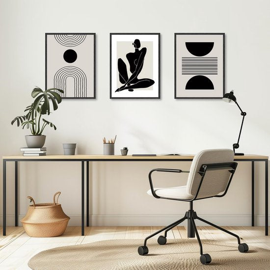 Boho abstracte kunstprints poster zwart en wit geometrische muurafbeeldingen voor slaapkamer woonkamer decor 30 x 40 cm zonder lijst set van 3