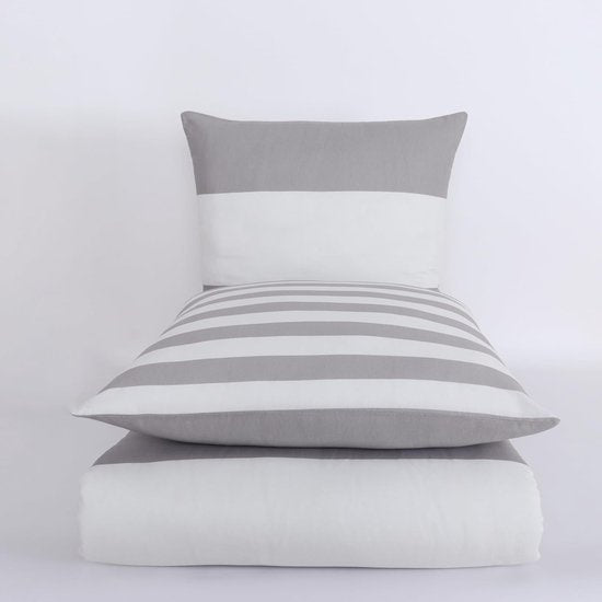 beddengoed 200x200 3-delig grijs & wit - Oeko-TEX 80% katoen & 20% polyester, 1x dekbedovertrek met ritssluiting + 2x kussensloop 50x80 met envelopsluiting, nog steeds model