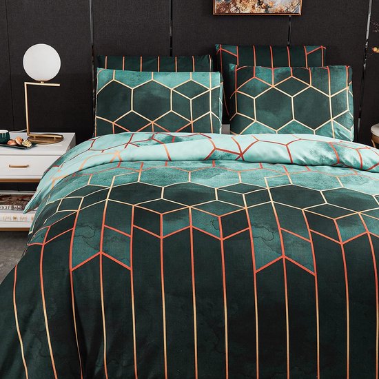 Mitchell Kussenhoezen, 2 stuks, 40 x 80 cm, groen, geometrisch geruit marmerpatroon, kussensloop met ritssluiting, microvezel kussenhoes