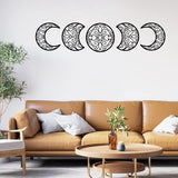 Zelfklevende maanwanddecoratie, 5 stuks houten maan wandtattooset met hol design in Scandinavische stijl, kunst wandbehang muursticker voor woonkamer slaapkamer, zwart.