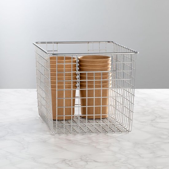 Set van 4 multifunctionele metalen manden - flexibele opbergmand voor de keuken, voorraadkast enz. - compacte en universele draadmand met handvatten - chroomkleurig