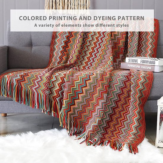 Gebreide deken met kwastje pied-de-poule boho geruite deken gebreide deken sprei gooien bankdeken decoratieve deken voor slaapbank 180x240cm