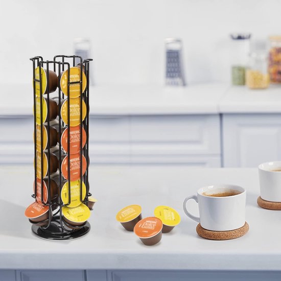 Koffiecapsulehouder, capsuledispenser voor 24 Dolce Gusto capsules, capsulestandaard voor het opbergen van koffiecapsules, koffiepadhouder, antislip basis, draaibaar, zwart