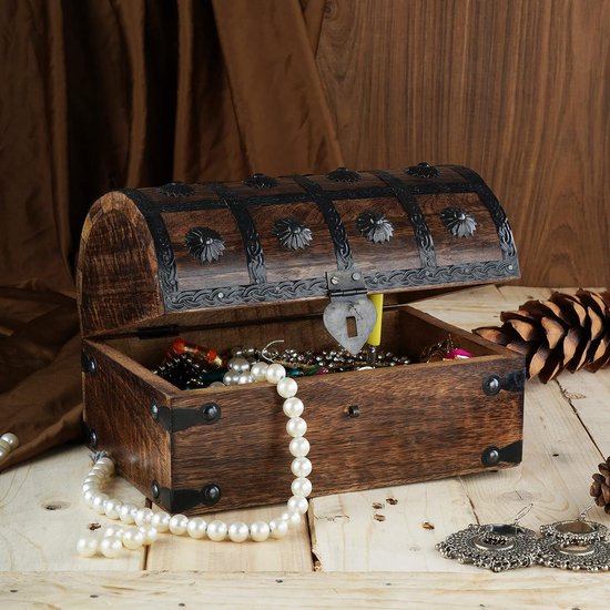 Handgemaakte piraten-schatkist voor het opbergen en decoratieve doos, veelzijdig te gebruiken als sieradenhouder, sieradenhouder of horlogedoos, ideaal als cadeau