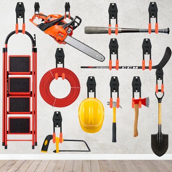 12 stuks wandhaken voor garage en 2 kabelbinders, 24 sets schroeven, garagehaken, garage opberghaken voor het organiseren van gereedschap, stoel, slang, fietsen, sportuitrusting