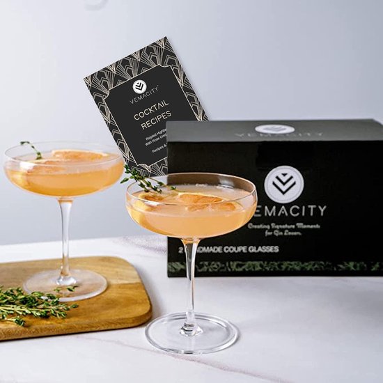 Elegante coupe cocktailglazen set van 2 | Handgemaakte kristallen staafglazen met recept E-Book| Champagne- & Cocktailglazen| Perfect cocktailglas voor espresso martini | Cocktailglazenset