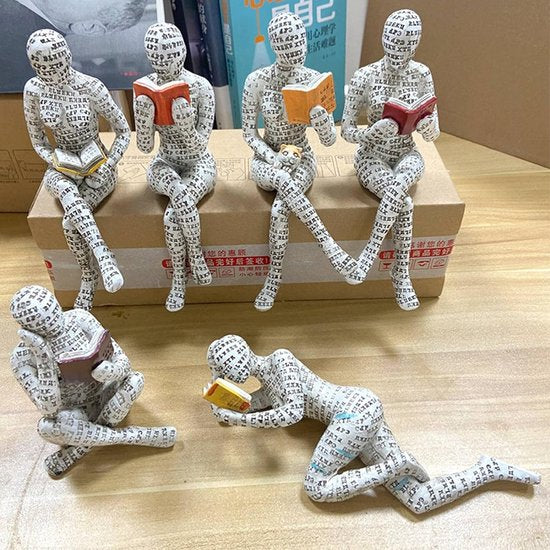 Figuur decoratie voor plank, 11 x 8 x 8 cm, kleine lezende vrouwen, gevormd sculptuur, gepersonaliseerd, handbeschilderd, lezen, schurk, desktop, boeken, rek, handwerk, standbeeld