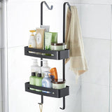 Doucheplank, glazen wand, badkamerrek, hangplank, doucheplank ophangen, hoekplank, doucheplank met stabiele zuignap en haak voor badkamer, keuken, opslag, aluminium, dubbele douchemand