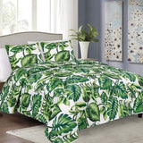 Sprei, quilt, bedsprei Tavira, 3-delige set met 2 kussenslopen 40 x 40 cm, keuze aan kleuren en maten (groen-wit-ecru - jungle, 220 x 240 cm)