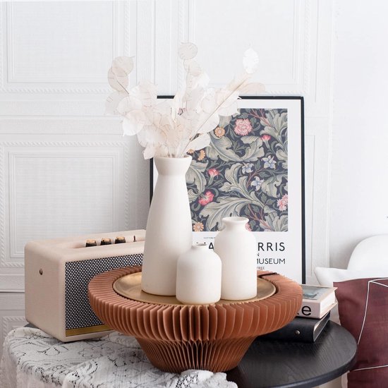 Zwarte keramische vazenset van 3 kleine bloemenvazen voor decoratie, moderne rustieke boerderij huisdecoratie, decoratieve vazen voor pampasgras, ideeënplank (wit)