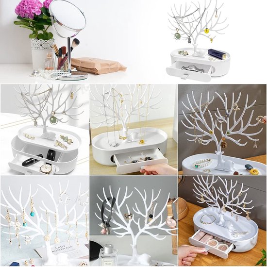 sieradenstandaard, sieradenhouder voor winkels, sieradenboom voor kettingen, armbanden, witte sieradenhouder van plastic, oorbelhouder voor halskettingen, armbanden