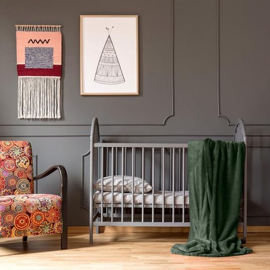 Deken voor bank, bed, knuffeldeken, zachte en warme bankovertrek, deken, sprei, wollig, 150 x 200 cm, dikke bankdeken, woondeken (flessengroen)